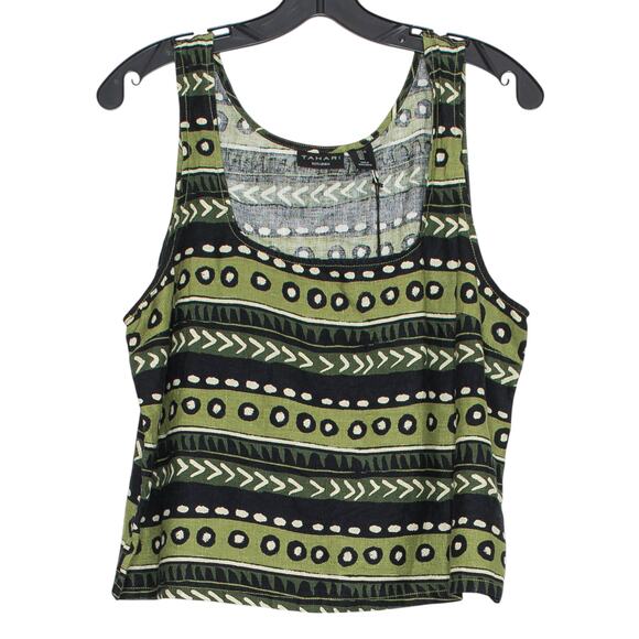 NWT Tahari Top Linen Boho 90s Festival Earthy Minimalist Square Neck Green Large - Picture 1 of 4